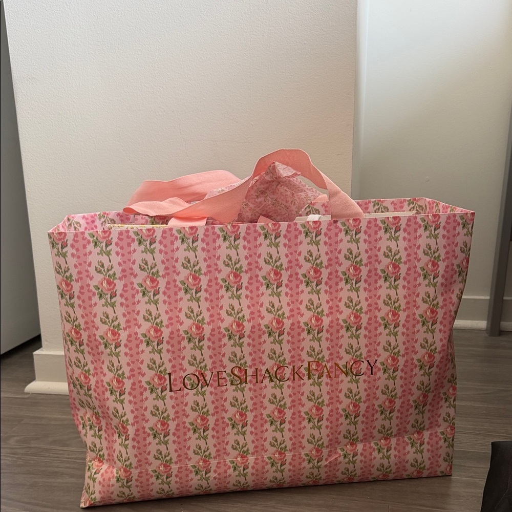 LoveShackFancy Pink Floral Patterned Giant Shopping bag